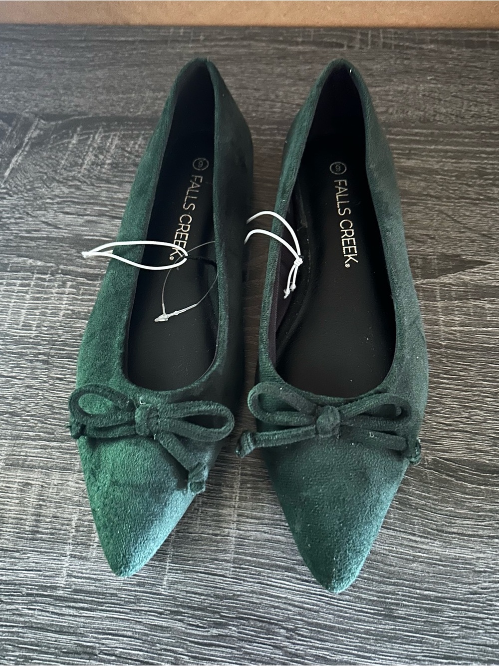 Falls Creek Forest Green Pointed-Toe Bow Flats